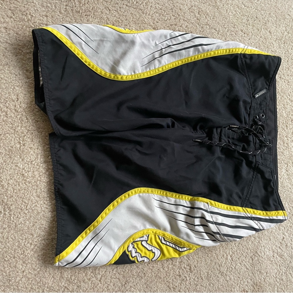 Men's Black and Yellow Swim Shorts